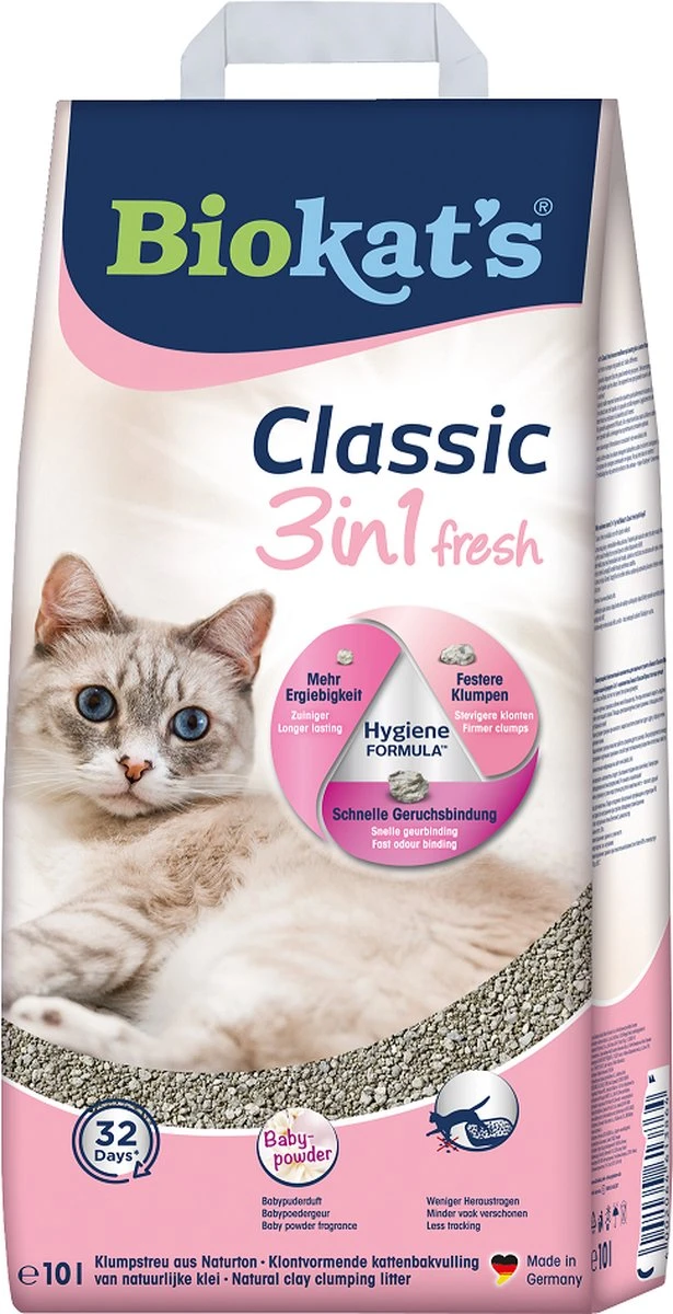 Biokat's Classic Fresh 3in1 Babypoeder - 10 L - Kattenbakvulling - Klontvormend - Babypoeder Geur 9 Biokat's Classic Fresh 3in1 Babypoeder - 10 L - Kattenbakvulling - Klontvormend - Babypoeder Geur - Afbeelding 7