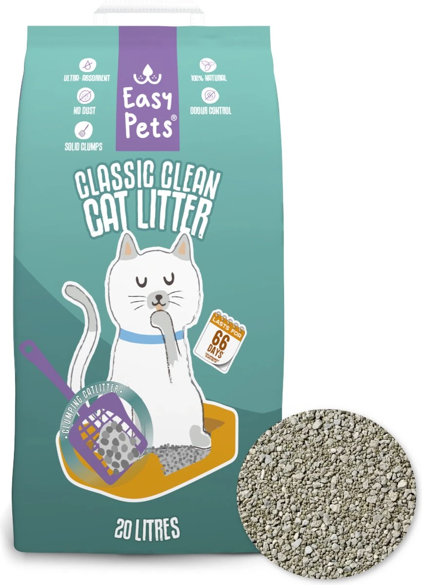 Easypets Classic Clean Kattenbakvulling 20L - Klontvormend Kattengrit - Geur Bescherming 3 Easypets Classic Clean Kattenbakvulling 20L - Klontvormend Kattengrit - Geur Bescherming