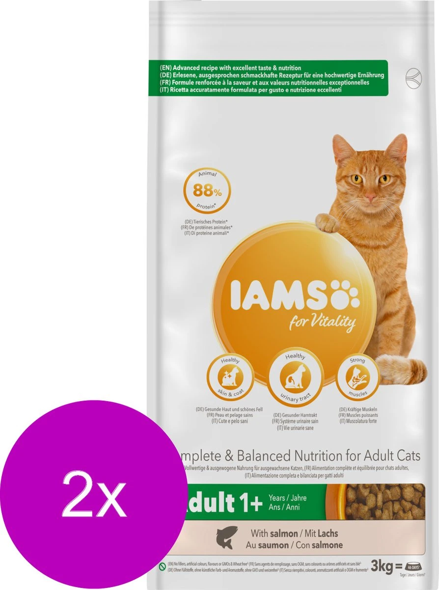 Iams Cat Adult Zalm - Kattenvoer - 2 X 3 Kg 4 Iams Cat Adult Zalm - Kattenvoer - 2 X 3 Kg - Afbeelding 2