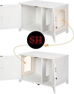 Merkloos Signature Home Wittykitty Kattenbak - Kattenkast - Kattenbakkast - Kattenhuis Met Deur En Aparte Scheidingswand - Kattenbak Opbergdoos - Wit - 80 X 54 X 50.5 Cm -Kattenbenodigdheden 943x1200