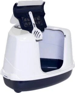 Moderna Flip Hoekkattenbak - Donkerblauw/Wit - 56 X 45 X 39 Cm -Kattenbenodigdheden 958x1200 1