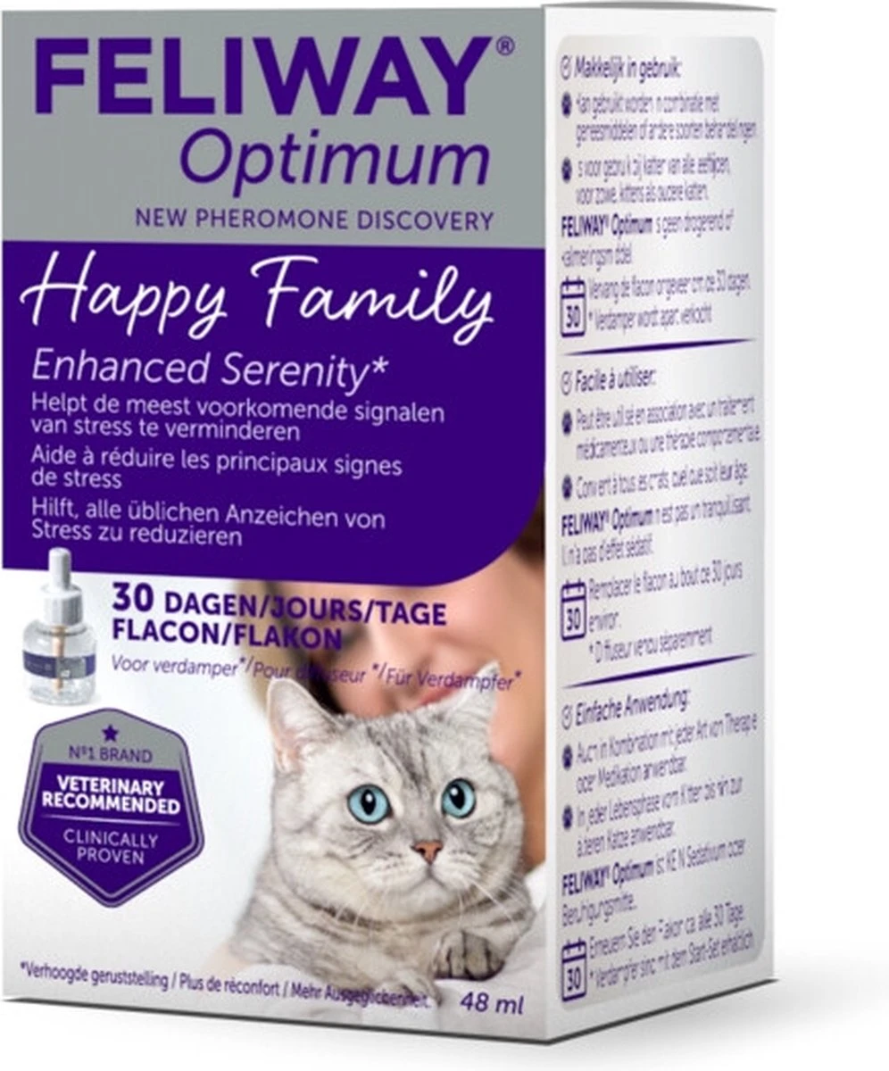 Feliway Optimum - Navulling - Flacon 48ml - Anti-stress Kat 3 Feliway Optimum - Navulling - Flacon 48ml - Anti-stress Kat